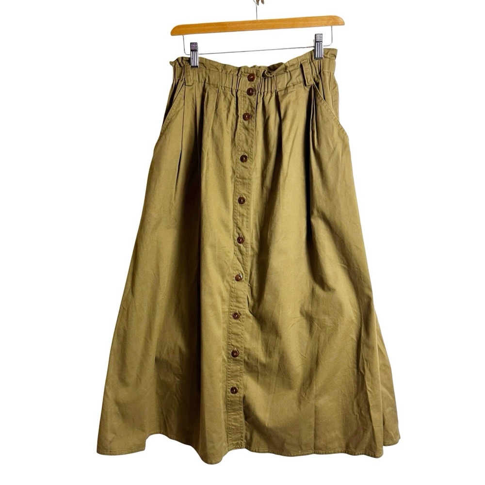 Liz Sport Utilitarian Military Green Pleated Button Skirt Librarian Grandmacore